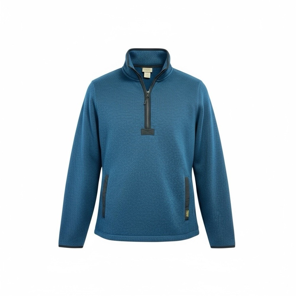 LL Bean Men's Pullover Sweater 1/4 Sz Medium Blue Cotton Knit Mock Neck (X20)